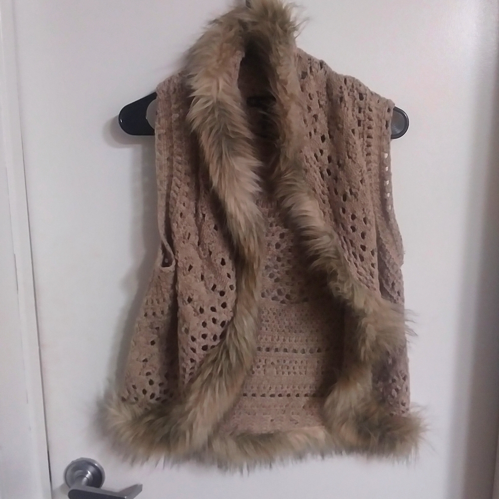 INC crochet faux fur vest